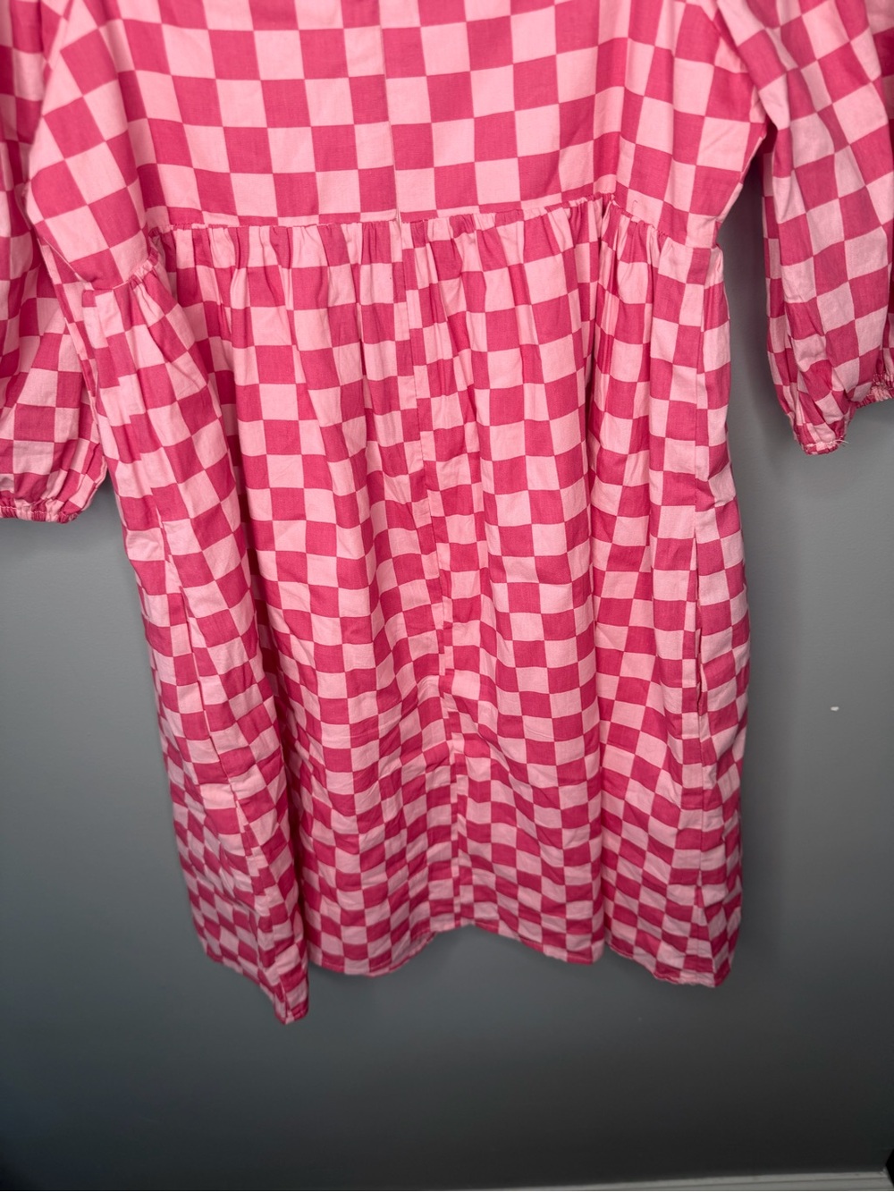 Moodie Pink Checker Square Neck Puff Sleeve Babydoll - Picture 9 of 10
